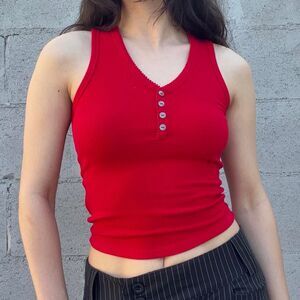 Frankee & Skylarr Red Button Up Ribbed Tank Top Size XS